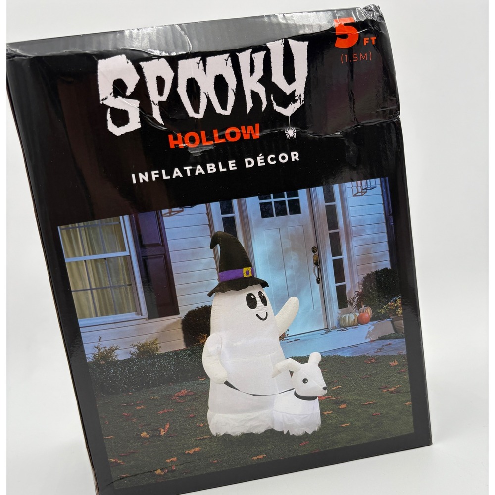 Spooky Hollow Halloween Inflatable Ghost & Dog Decor - 5 Foot Tall